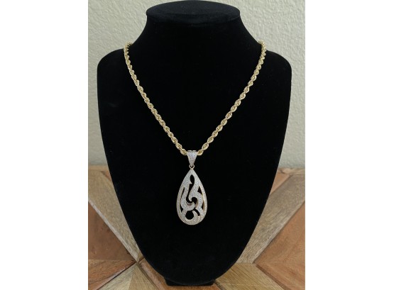 14k Gold Necklace With 14k Gold And Diamond Pendant