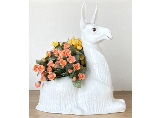 Ceramic Llama With Faux Flowers