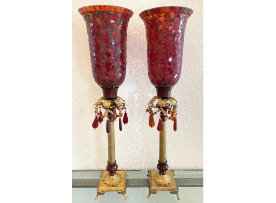 Two Red Mosaic Candleholders