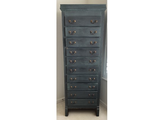 Vintage Tall Blue Wood Storage Cabinet