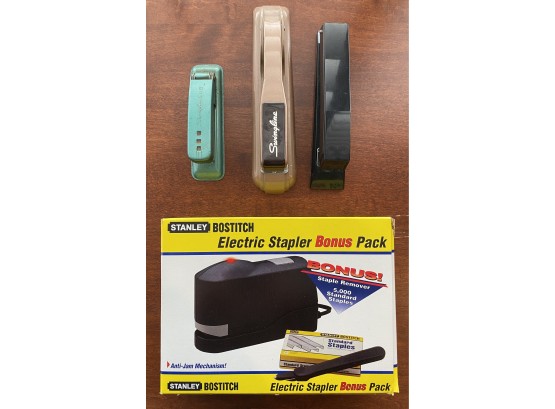 Electric Stapler With Several Vintage Staplers Including Swingline CUB  And A Box Of Staples