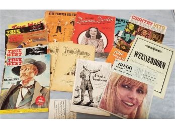 Collection Of Antique Music Books, True West Magazines, And Sheet Music