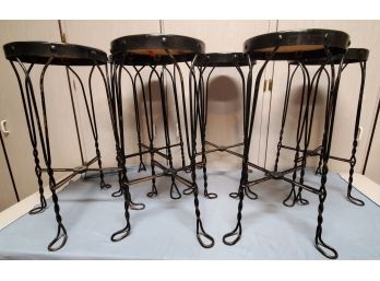 (7) Antique Walden Pierce NY Soda Fountain Twist Leg Metal Chairs With Wood Tops