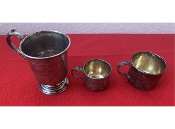 (2) Sterling Silver Baby Cups RLB And (1) Coin Silver Handled Mug