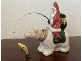 Santa Riding A Polar Bear Ceramic Figure