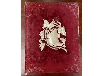 Antique Red Velvet Picture Album With Metal Decor On Front