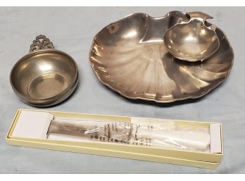 Wilton Seafood Dish, Lenox Serving Knife And Pewter Dish