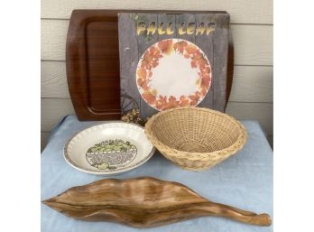 Miscellaneous Kitchen Lot Including Beautiful Wooden Leaf Shaped Bowl From Spain