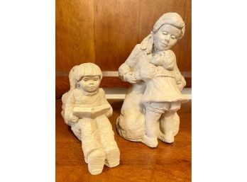 (2) Featuring Plaster Sculptures Mother And Child And Boy And Girl