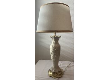 Cream Lenox Floral Porcelain Lamp With Shade And Gold Tone Base