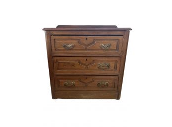 Antique Solid Wood Small Three Drawer Chest Of Drawers (needs Repair)