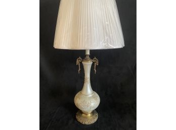 Beautiful Glass Lamp W/ Gold Leaves Decoration And Brass Base