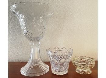 Large Crystal Pedestal Bowl And Two Small Bowls 24 Czech