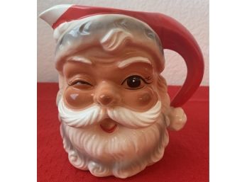 Mid Century Santa Pottery Pitcher With Handle