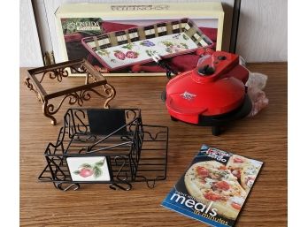Express To Go Cooker New In Box, Oneida Bread Tray And Metal Napkin Holder