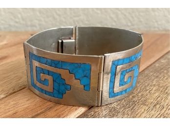 Turquoise Inlay Bracelet Mexico Silver