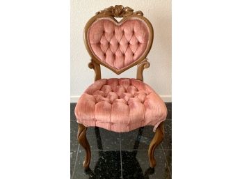 Antique Pink Velvet Hand Carved Heart Back Tufted Slipper Chair