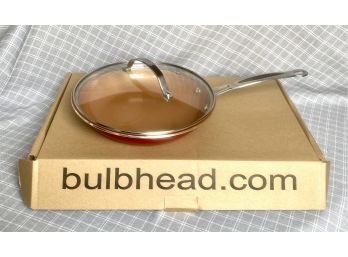 Brand New Bulb Head Red Copper Pan With Lid And Plastic Cover