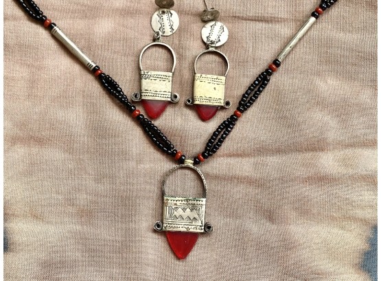 Mali Tuareg Necklace And Earring Set With Gorgeous Tribal Motif