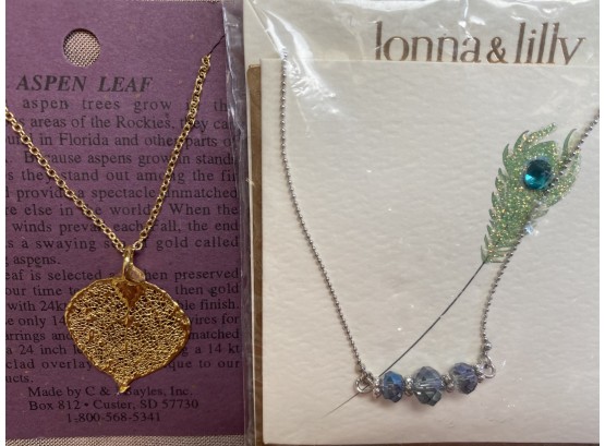 Pair Of Two New Souvenir Necklaces Including Gold Plated Aspen Leaf And Lonna And Lilly Necklace