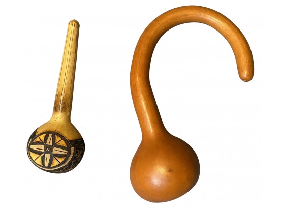 2 Decorative Drinking Gourds From Democratic Republic Of Congo- Used For Serving Palm Wine