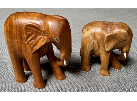 Pair Of Hand Carved Wood Elepants From Ghana