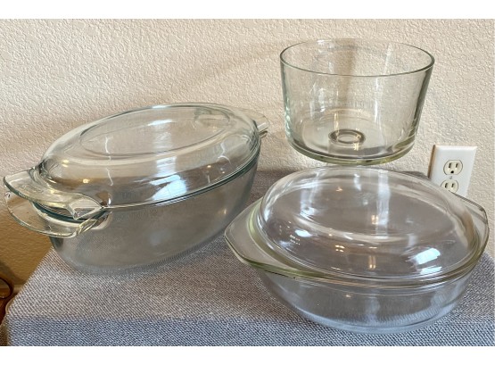 Collection Of Glass Casseroles With Lids And Trifle