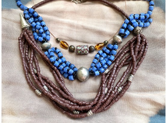 Beautiful Trio Of African & Middle Eastern Necklaces Including African Clay Bead