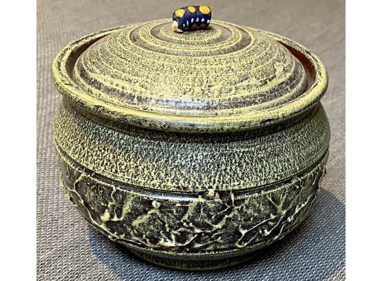Small Ceramic Jar With Lid Glass Bead Detail From Ghana