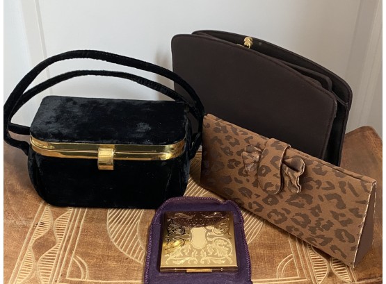Collection Of Three Evening Bags Or Clutches With Gorgeous Elgin America Compact