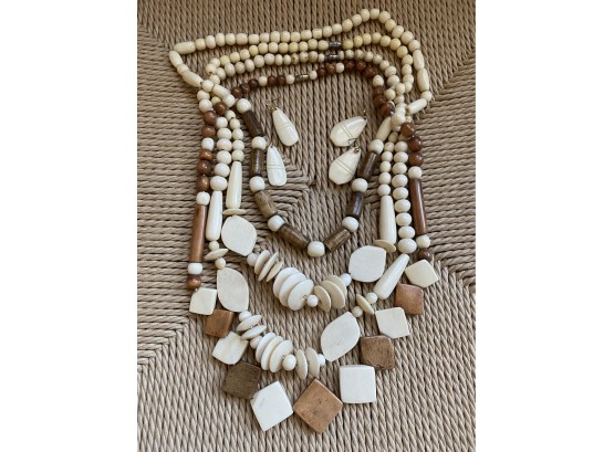 Great Collection Of Sierra Leone Bone Necklaces- Four Total Including Two Pairs Earrings
