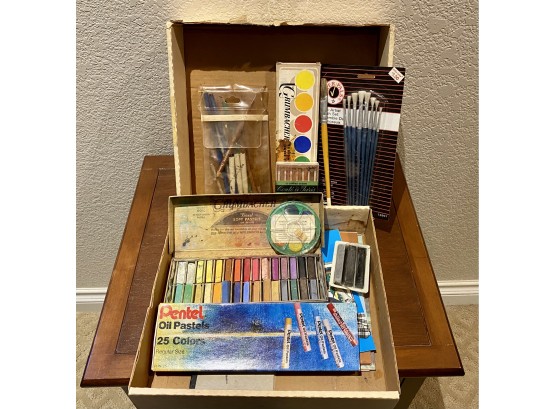 Box Of Vintage Craft Supplies And Paints