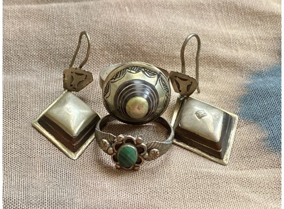 Great Grouping Of Tuareg Jewelry From Mali And One Sterling & Malachite Ring