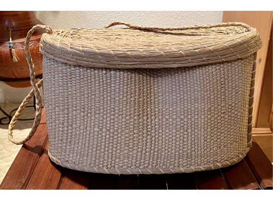 Basket With Handle Strap And Lid From Sierra Leone