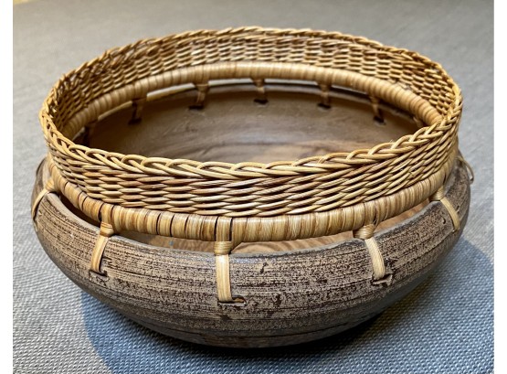 Ceramic And Straw Bowl From Ghana