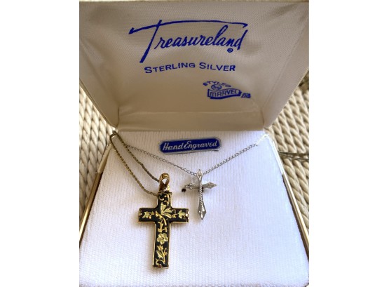 Collection Of Two Cross Necklaces Including One Dainty Sterling Silver Cross And Chain From Treasureland
