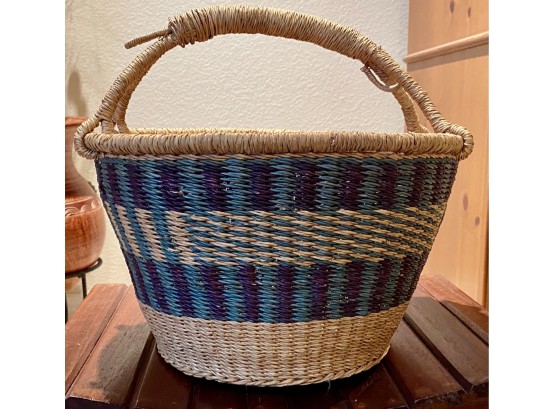 African Made Market Basket With Handle From Ghana