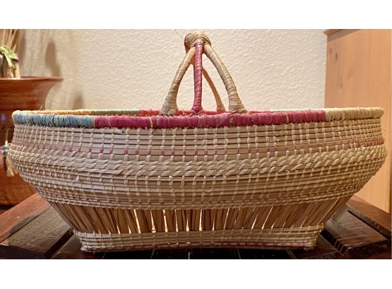 Handcrafted In Liberia Basket With Handle And Square Bottom From Liberia