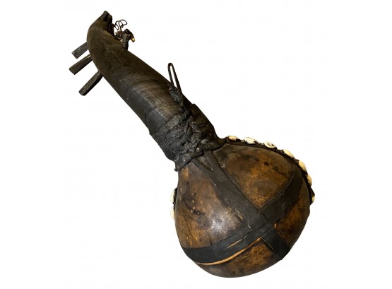 String Instrument Made From Gourd With Goat Leather & Cowry Shell Form Ghana