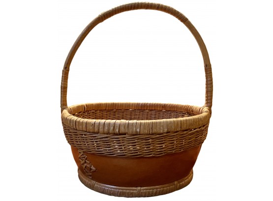 Composite Basket Made Of Gourd And Wood Base From Ghana