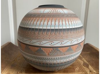 Beautiful Sylvia Johnson Navajo Signed Pottery Vessel With Ornate Detailing