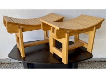 Pair Of 2 Awesome Curved Wood Benches Handmade In Ghana