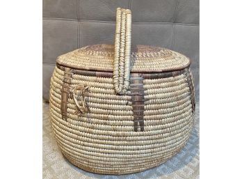 Large Lidded Basket With Handle From Nigeria