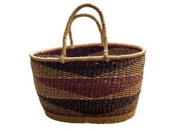 Large Oval Shaped Woven Basket With 2 Handles From Ghana