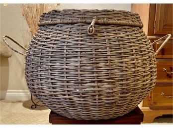 Massive Lidded Basket With Side Handles From Ghana