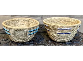 Pair Of Small Baskets With Beading From Kenya