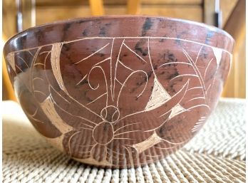 Beautiful Clay Bowl With Flowers, Cherries & Butterflies