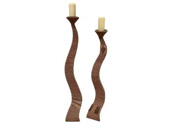 Set Of 2 Beautiful Woven Candle Sticks, Very Large