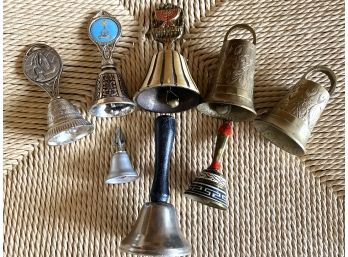 Collection Of 8 Decorative Small Souvenir Bells Including India And France