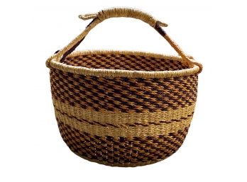 Large Handwoven Market Basket With Handle From Ghana